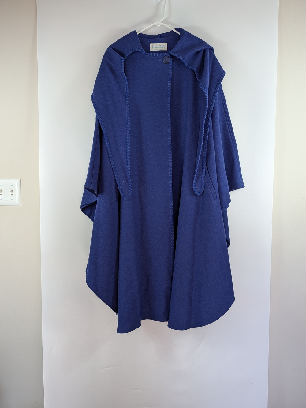 Dani Colby Royal Blue Wool Hooded Cape Coat Cloak Vintage 1980s